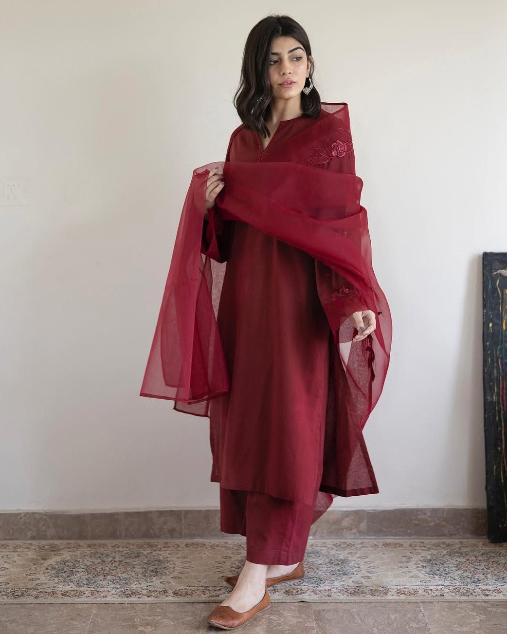 Burgundy | 3-pc Stitched Embroidered Outfit