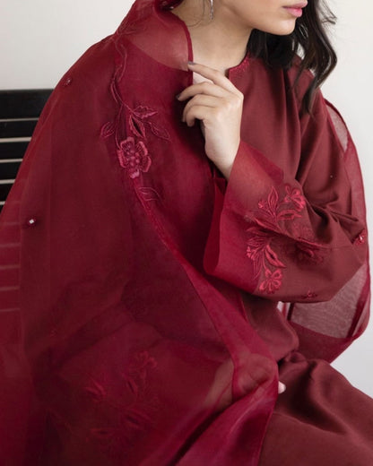 Burgundy | 3-pc Stitched Embroidered Outfit