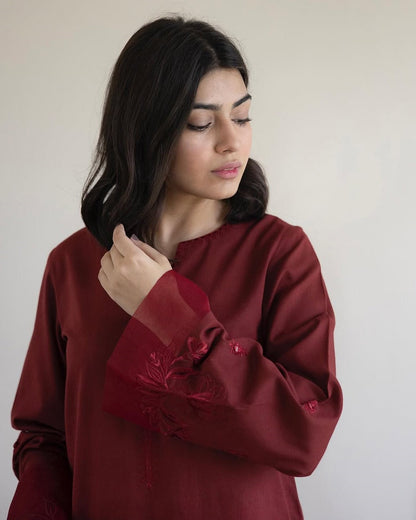 Burgundy | 3-pc Stitched Embroidered Outfit