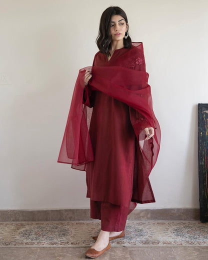 Burgundy | 3-pc Stitched Embroidered Outfit