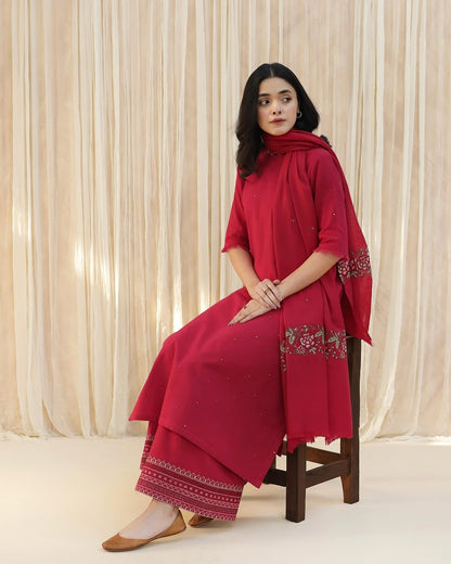 Rosy Ember | 3-pc stitches embroidered outfit