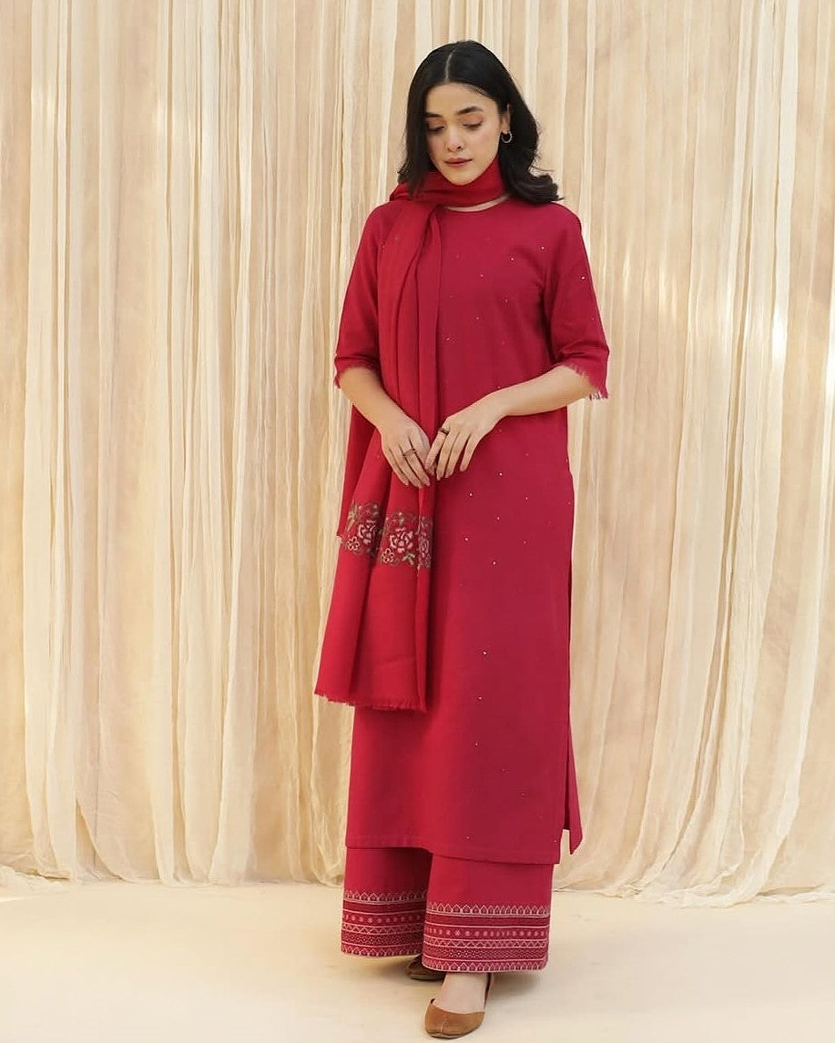 Rosy Ember | 3-pc stitches embroidered outfit