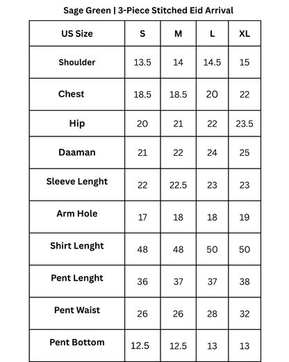 Sage Green | 3-PC Stitched Embroidered Outfit